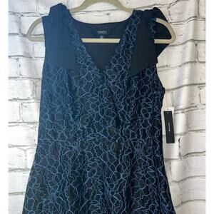 IMNYC Ladies Black & Blue Floral Print Lace Cocktail Dress w/ Bow Sleeves, 8